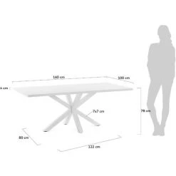 Kave Home - Table De Salle à Manger Argo Rectangulaire 160 X 100 Cm En Mélamine Et Pieds En Acier Blanc - Blanc -KAVE HOME Soldes 2022 12984515 4