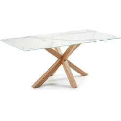 Kave Home - Table De Salle à Manger Argo Rectangulaire 180 X 1000 Cm En Porcelaine Kalos Blanc Et Pieds En Acier