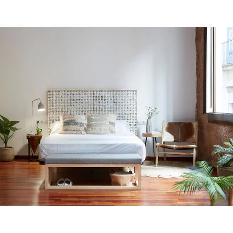 Kave Home - Tête De Lit Kron Avec Pieds En Bois Massif De Manguier Et Coques De Noix De Coco Pour Lit - Blanc 4 Kave Home - Tête De Lit Kron Avec Pieds En Bois Massif De Manguier Et Coques De Noix De Coco Pour Lit - Blanc – Image 2