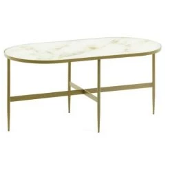 Kave Home - Table Basse Elisenda En Verre Blanc Et Structure En Acier Finition Dorée 100 X 50 Cm - Blanc