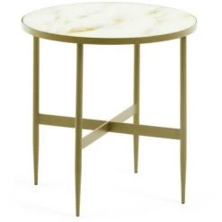 Kave Home - Table D'appoint Elisenda En Verre Blanc Et Structure En Acier Finition Dorée Ø 50 Cm - Blanc