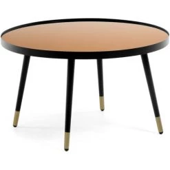 Kave Home - Table Basse Dila En Verre Effet Cuivre Et Structure En Acier Noir Et Doré Ø 80 Cm - Cuivre