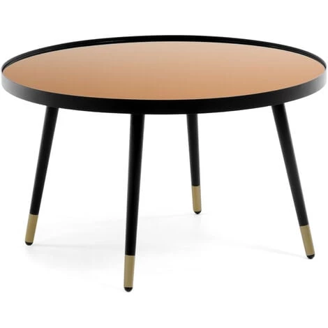 Kave Home - Table Basse Dila En Verre Effet Cuivre Et Structure En Acier Noir Et Doré Ø 80 Cm - Cuivre 3 Kave Home - Table Basse Dila En Verre Effet Cuivre Et Structure En Acier Noir Et Doré Ø 80 Cm - Cuivre