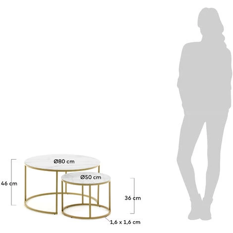 Kave Home - Ensemble Leonor De 2 Tables D'appoint En Verre Blanc Et Acier Finition Dorée Ø80cm / Ø50cm - Blanc 5 Kave Home - Ensemble Leonor De 2 Tables D'appoint En Verre Blanc Et Acier Finition Dorée Ø80cm / Ø50cm - Blanc – Image 3
