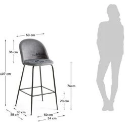 Kave Home - Tabouret Ivonne Velours Gris Hauteur 76 Cm - Gris 11 Kave Home - Tabouret Ivonne Velours Gris Hauteur 76 Cm - Gris -KAVE HOME Soldes 2022 14192872 5