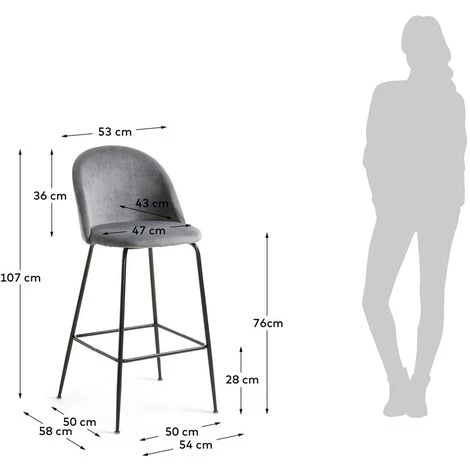 Kave Home - Tabouret Ivonne Velours Gris Hauteur 76 Cm - Gris 7 Kave Home - Tabouret Ivonne Velours Gris Hauteur 76 Cm - Gris – Image 5