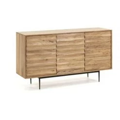Kave Home - Buffet Delsie 3 Portes En Bois D'acacia Massif Et Acier Peint Noir 147 X 81 Cm - Naturel