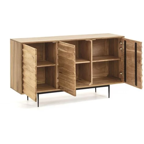 Kave Home - Buffet Delsie 3 Portes En Bois D'acacia Massif Et Acier Peint Noir 147 X 81 Cm - Naturel 4 Kave Home - Buffet Delsie 3 Portes En Bois D'acacia Massif Et Acier Peint Noir 147 X 81 Cm - Naturel – Image 2