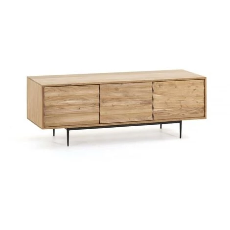 Kave Home - Meuble TV Delsie 3 Portes En Bois D'acacia Massif Et Acier Finition Noire 147 X 50 Cm - Naturel 3 Kave Home - Meuble TV Delsie 3 Portes En Bois D'acacia Massif Et Acier Finition Noire 147 X 50 Cm - Naturel