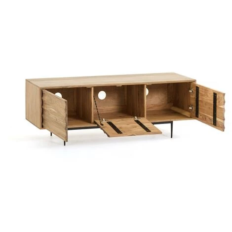 Kave Home - Meuble TV Delsie 3 Portes En Bois D'acacia Massif Et Acier Finition Noire 147 X 50 Cm - Naturel 4 Kave Home - Meuble TV Delsie 3 Portes En Bois D'acacia Massif Et Acier Finition Noire 147 X 50 Cm - Naturel – Image 2