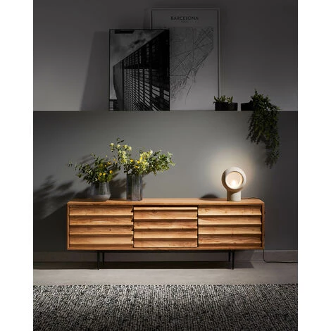 Kave Home - Meuble TV Delsie 3 Portes En Bois D'acacia Massif Et Acier Finition Noire 147 X 50 Cm - Naturel 6 Kave Home - Meuble TV Delsie 3 Portes En Bois D'acacia Massif Et Acier Finition Noire 147 X 50 Cm - Naturel – Image 4