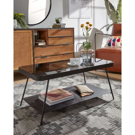 Kave Home - Table Basse Duilia En Verre Gris Fumé Et Structure En Acier Noir 90 X 45 Cm - Noir 5 Kave Home - Table Basse Duilia En Verre Gris Fumé Et Structure En Acier Noir 90 X 45 Cm - Noir – Image 3