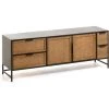 Kave Home - Meuble TV Kyoko 2 Portes Et 4 Tiroirs Bois Massif Sapin Osier Et Métal Noir 150 X 55 Cm - Noir 2 Kave Home - Meuble TV Kyoko 2 Portes Et 4 Tiroirs Bois Massif Sapin Osier Et Métal Noir 150 X 55 Cm - Noir -KAVE HOME Soldes 2022 15588429 1