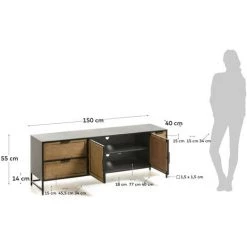 Kave Home - Meuble TV Kyoko 2 Portes Et 4 Tiroirs Bois Massif Sapin Osier Et Métal Noir 150 X 55 Cm - Noir -KAVE HOME Soldes 2022 15588429 5
