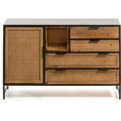 Kave Home - Buffet Kyoko 1 Porte Et 4 Tiroirs Bois De Sapin Massif Osier Et Métal Noir 120 X 75 Cm - Noir 9 Kave Home - Buffet Kyoko 1 Porte Et 4 Tiroirs Bois De Sapin Massif Osier Et Métal Noir 120 X 75 Cm - Noir -KAVE HOME Soldes 2022 15588432 3