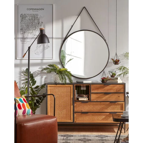 Kave Home - Buffet Kyoko 1 Porte Et 4 Tiroirs Bois De Sapin Massif Osier Et Métal Noir 120 X 75 Cm - Noir 6 Kave Home - Buffet Kyoko 1 Porte Et 4 Tiroirs Bois De Sapin Massif Osier Et Métal Noir 120 X 75 Cm - Noir – Image 4