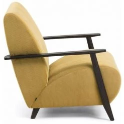 Kave Home - Fauteuil Meghan Velours Côtelé Moutarde Et Pieds En Bois Massif De Frêne Finition Wengé - Moutarde -KAVE HOME Soldes 2022 15834771 2