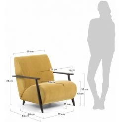 Kave Home - Fauteuil Meghan Velours Côtelé Moutarde Et Pieds En Bois Massif De Frêne Finition Wengé - Moutarde -KAVE HOME Soldes 2022 15834771 5