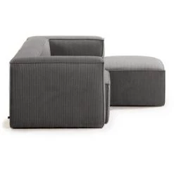 Kave Home - Canapé D'angle Blok 2 Places Méridienne Droite En Velours Côtelé Gris 240 Cm - Gris -KAVE HOME Soldes 2022 15834780 3