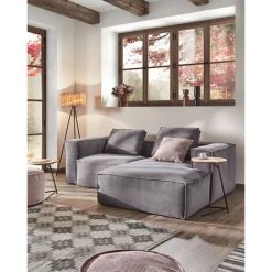 Kave Home - Canapé D'angle Blok 2 Places Méridienne Droite En Velours Côtelé Gris 240 Cm - Gris -KAVE HOME Soldes 2022 15834780 4