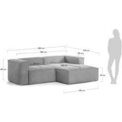 Kave Home - Canapé D'angle Blok 2 Places Méridienne Droite En Velours Côtelé Gris 240 Cm - Gris -KAVE HOME Soldes 2022 15834780 5