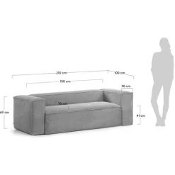 Kave Home - Canapé Blok 2 Places Velours Côtelé Gris 210 Cm - Gris -KAVE HOME Soldes 2022 15834788 5