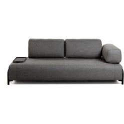 Kave Home - Canapé Compo 3 Places Gris Foncé Avec Petit Plateau 232 Cm - Noir