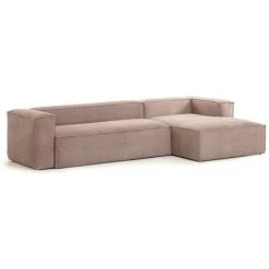 Kave Home - Canapé D'angle Blok 4 Places Méridienne Droite En Velours Côtelé Rose 330 Cm - Rose