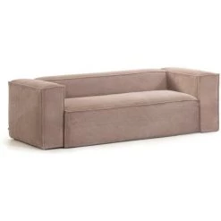 Kave Home - Canapé Blok 3 Places Velours Côtelé Rose 240 Cm - Rose