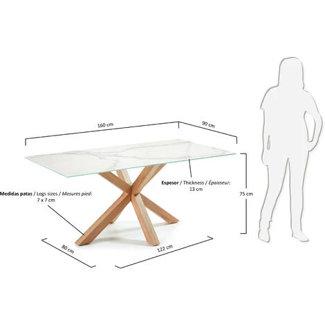 Kave Home - Table De Salle à Manger Argo Rectangulaire 160 X 90 Cm En Porcelaine Kalos Blanc Et Pieds En Acier - Blanc 5 Kave Home - Table De Salle à Manger Argo Rectangulaire 160 X 90 Cm En Porcelaine Kalos Blanc Et Pieds En Acier - Blanc – Image 3