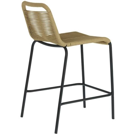 Kave Home - Tabouret De Bar Lambton Marron 62 Cm Avec Dossier En Corde En Polyester Et Pieds En Acier Noir Pour Usage Intérieur Et Extérieur - Marron 5 Kave Home - Tabouret De Bar Lambton Marron 62 Cm Avec Dossier En Corde En Polyester Et Pieds En Acier Noir Pour Usage Intérieur Et Extérieur - Marron – Image 3