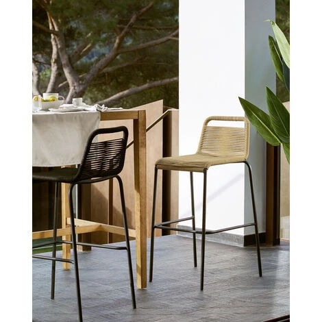 Kave Home - Tabouret De Bar Lambton Marron 62 Cm Avec Dossier En Corde En Polyester Et Pieds En Acier Noir Pour Usage Intérieur Et Extérieur - Marron 6 Kave Home - Tabouret De Bar Lambton Marron 62 Cm Avec Dossier En Corde En Polyester Et Pieds En Acier Noir Pour Usage Intérieur Et Extérieur - Marron – Image 4