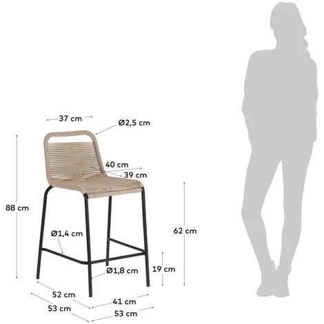 Kave Home - Tabouret De Bar Lambton Marron 62 Cm Avec Dossier En Corde En Polyester Et Pieds En Acier Noir Pour Usage Intérieur Et Extérieur - Marron 7 Kave Home - Tabouret De Bar Lambton Marron 62 Cm Avec Dossier En Corde En Polyester Et Pieds En Acier Noir Pour Usage Intérieur Et Extérieur - Marron – Image 5