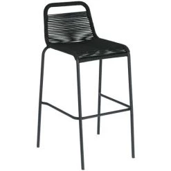 Kave Home - Tabouret De Bar Lambton Noir 74 Cm Avec Dossier En Corde En Polyester Et Pieds En Acier Noir Pour Usage Intérieur Et Extérieur - Noir