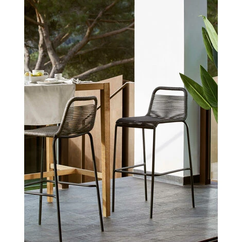 Kave Home - Tabouret De Bar Lambton Noir 74 Cm Avec Dossier En Corde En Polyester Et Pieds En Acier Noir Pour Usage Intérieur Et Extérieur - Noir 6 Kave Home - Tabouret De Bar Lambton Noir 74 Cm Avec Dossier En Corde En Polyester Et Pieds En Acier Noir Pour Usage Intérieur Et Extérieur - Noir – Image 4