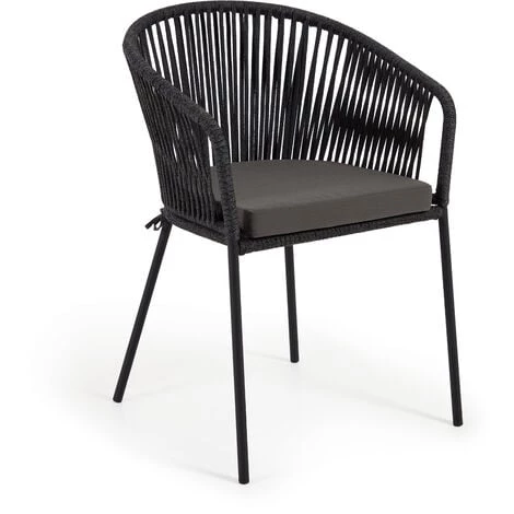 Kave Home - Chaise De Salle à Manger Yanet Noire Avec Accoudoirs En Corde En Polyester Et Pieds En Acier Noir Pour Usage Intérieur Et Extérieur - Noir 4 Kave Home - Chaise De Salle à Manger Yanet Noire Avec Accoudoirs En Corde En Polyester Et Pieds En Acier Noir Pour Usage Intérieur Et Extérieur - Noir – Image 2
