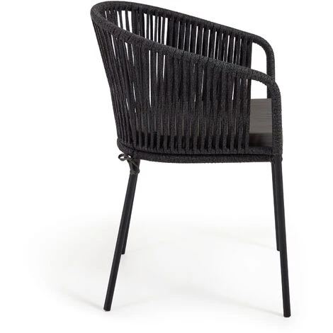Kave Home - Chaise De Salle à Manger Yanet Noire Avec Accoudoirs En Corde En Polyester Et Pieds En Acier Noir Pour Usage Intérieur Et Extérieur - Noir 5 Kave Home - Chaise De Salle à Manger Yanet Noire Avec Accoudoirs En Corde En Polyester Et Pieds En Acier Noir Pour Usage Intérieur Et Extérieur - Noir – Image 3