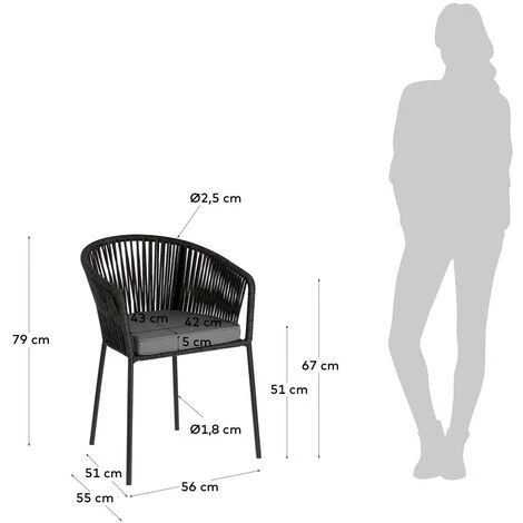 Kave Home - Chaise De Salle à Manger Yanet Noire Avec Accoudoirs En Corde En Polyester Et Pieds En Acier Noir Pour Usage Intérieur Et Extérieur - Noir 7 Kave Home - Chaise De Salle à Manger Yanet Noire Avec Accoudoirs En Corde En Polyester Et Pieds En Acier Noir Pour Usage Intérieur Et Extérieur - Noir – Image 5