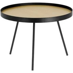 Kave Home - Table Dappoint Nenet En MDF Effet Chêne Et Structure En Acier Noir Ø 60 Cm - Naturel