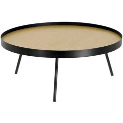 Kave Home - Table Basse Nenet En MDF Effet Chêne Et Structure En Acier Noir Ø 84 Cm - Naturel