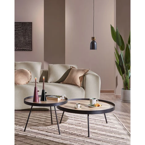 Kave Home - Table Basse Nenet En MDF Effet Chêne Et Structure En Acier Noir Ø 84 Cm - Naturel 4 Kave Home - Table Basse Nenet En MDF Effet Chêne Et Structure En Acier Noir Ø 84 Cm - Naturel – Image 2