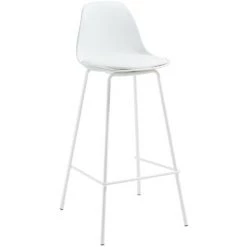 Kave Home - Tabouret De Bar Brighter Blanc 65 Cm Avec Dossier Tapissé En Cuir Synthétique Et Structure En Acier Peinte En Blanc Mat - Blanc