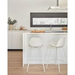 Kave Home - Tabouret De Bar Brighter Blanc 65 Cm Avec Dossier Tapissé En Cuir Synthétique Et Structure En Acier Peinte En Blanc Mat - Blanc -KAVE HOME Soldes 2022 27031514 4