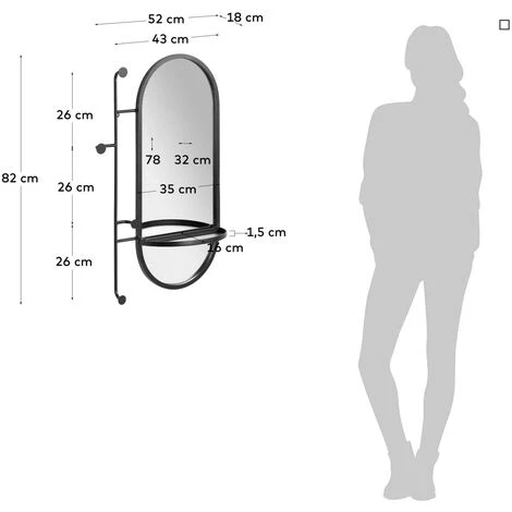 Kave Home - Miroir Avec Porte-manteaux Zada En Acier Noir 52 X 82 Cm - Noir 5 Kave Home - Miroir Avec Porte-manteaux Zada En Acier Noir 52 X 82 Cm - Noir – Image 3