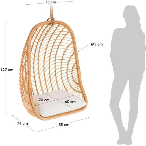 Kave Home - Fauteuil Suspendu Ekaterina En Rotin - Naturel 7 Kave Home - Fauteuil Suspendu Ekaterina En Rotin - Naturel – Image 5