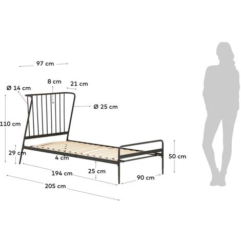 Kave Home - Lit Narlu En Métal Finition Peinture Noire 90 X 190 Cm - Noir 7 Kave Home - Lit Narlu En Métal Finition Peinture Noire 90 X 190 Cm - Noir – Image 5