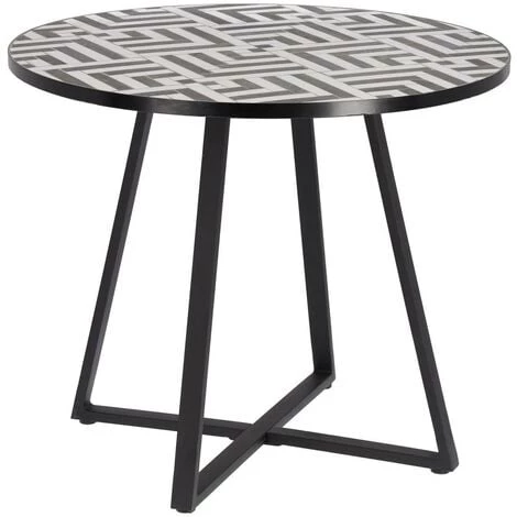 Kave Home - Table Ronde Tella En Céramique Motif Blanc Et Noir Et Pieds En Acier Noir Ø 90 Cm - Noir 3 Kave Home - Table Ronde Tella En Céramique Motif Blanc Et Noir Et Pieds En Acier Noir Ø 90 Cm - Noir