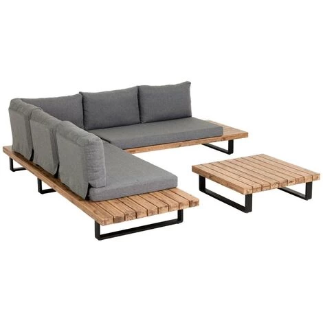 Kave Home - Set De Canapé D'angle 5 Places Et Table Basse Zalika En Bois D'acacia Pour Usage Extérieur - Gris 4 Kave Home - Set De Canapé D'angle 5 Places Et Table Basse Zalika En Bois D'acacia Pour Usage Extérieur - Gris – Image 3