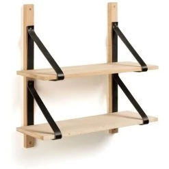Kave Home - Étagère Murale Nazeli En Bois De Bouleau Massif Et Cuir Noir 60 X 60 Cm - Naturel