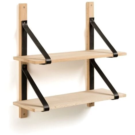 Kave Home - Étagère Murale Nazeli En Bois De Bouleau Massif Et Cuir Noir 60 X 60 Cm - Naturel 3 Kave Home - Étagère Murale Nazeli En Bois De Bouleau Massif Et Cuir Noir 60 X 60 Cm - Naturel